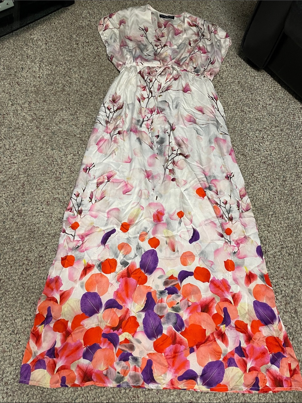 100% silk Pietro Brunelli Floral v neck maxi tie waist maternity Dress